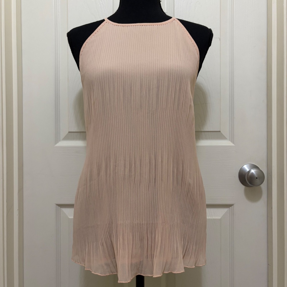 NEW Calvin‎ Klein Pleated Chiffon Crinkle Tank Top M Pink Office Feminine Dressy